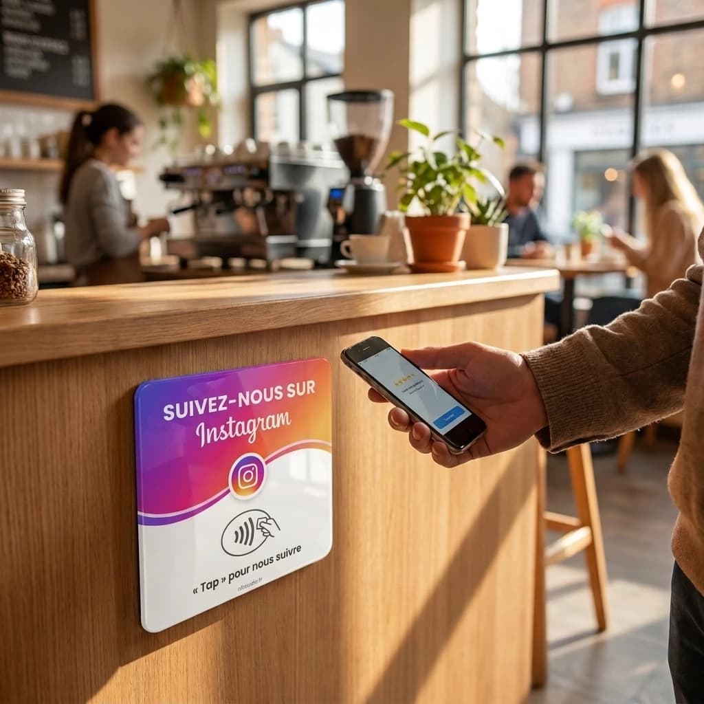 Plaque Plexi Instagram — collée au comptoir