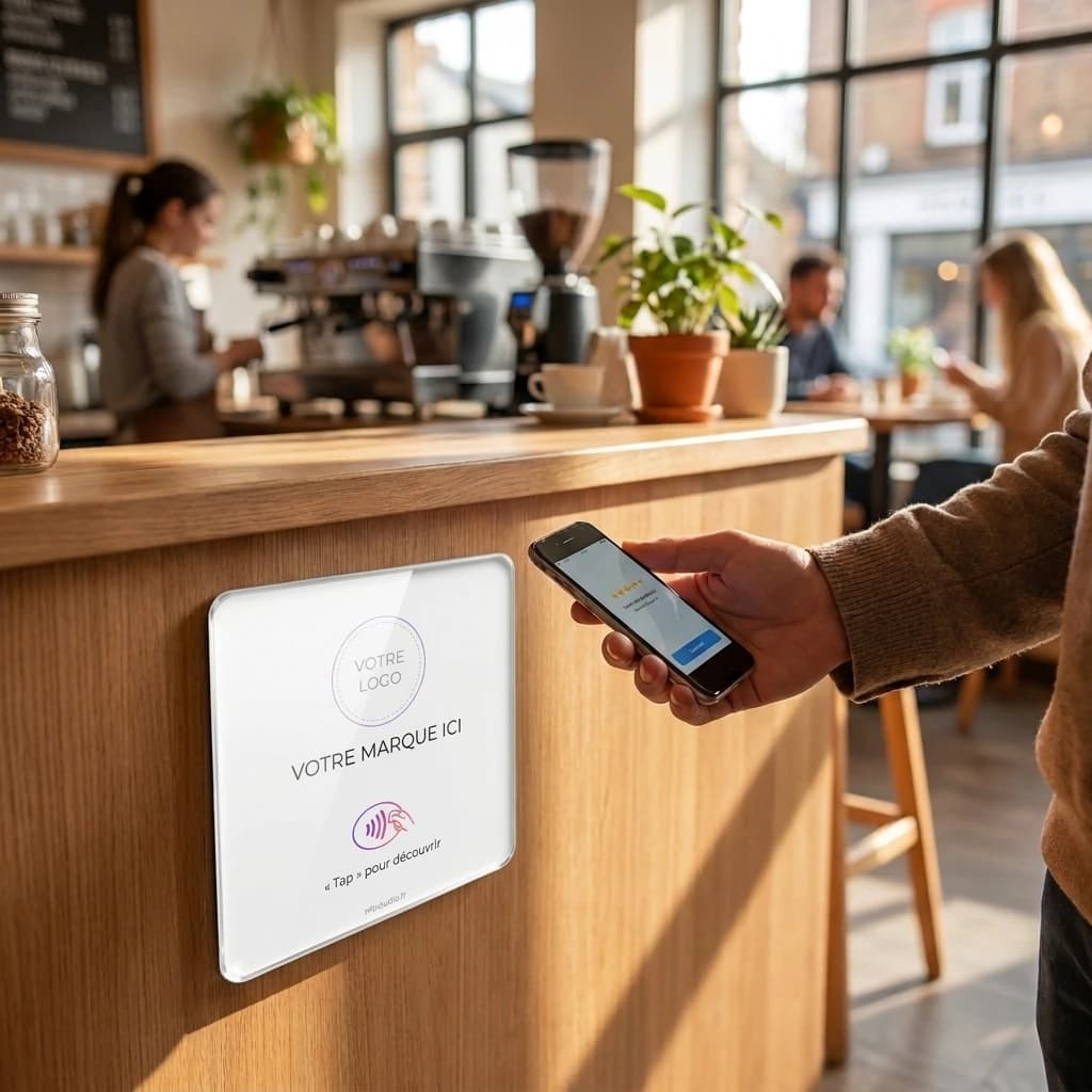 Plaque Plexi Personnalisable — collée au comptoir